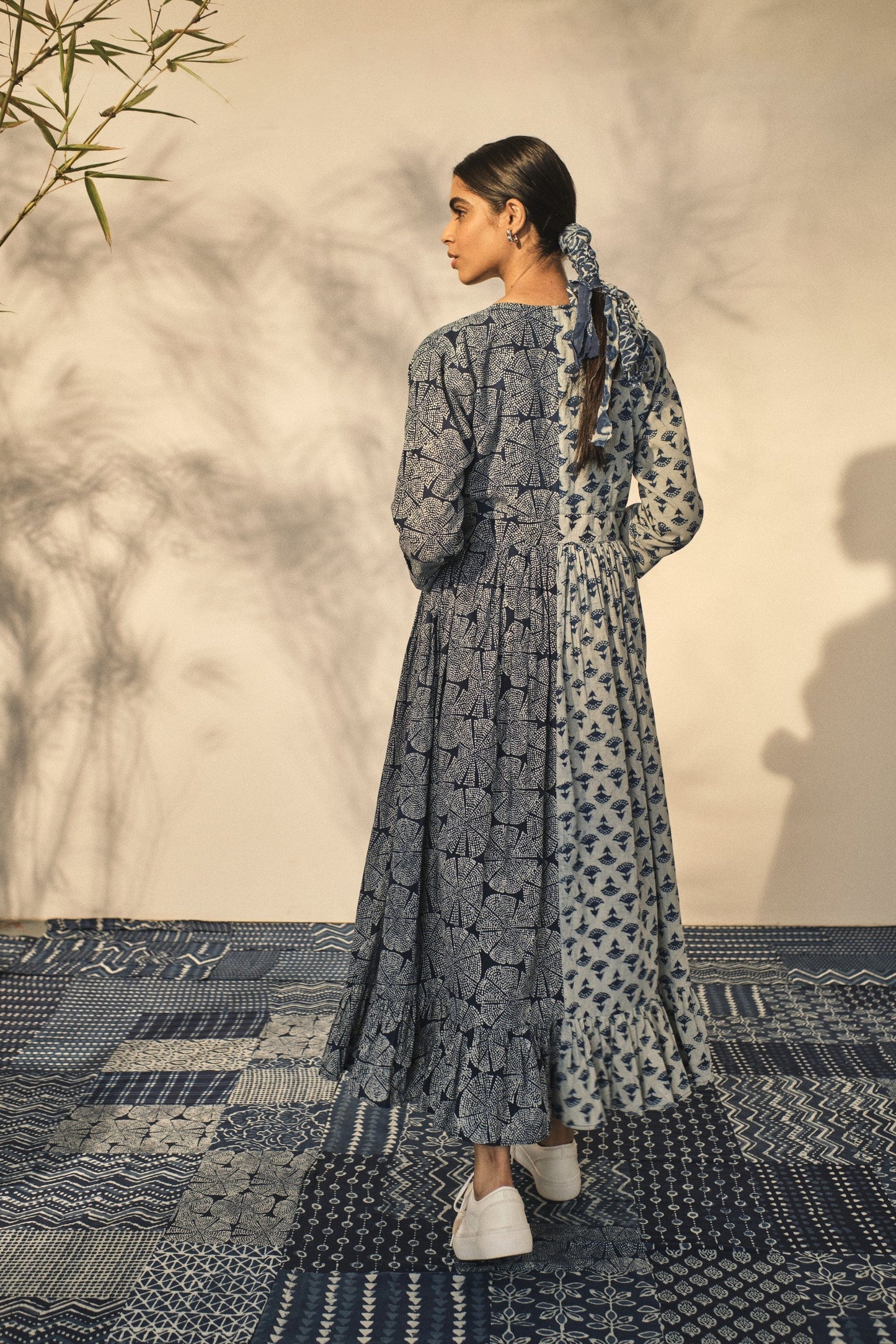 Bagru Prints Maxi Dress at Kamakhyaa by Akashii Clothing. This item is 100% Blue Indigo Cotton, Bagru Prints, Blue, Casual Wear, handmade, Maxi Dresses, Neeli by Akashi Clothing, Organic, Regular Fit