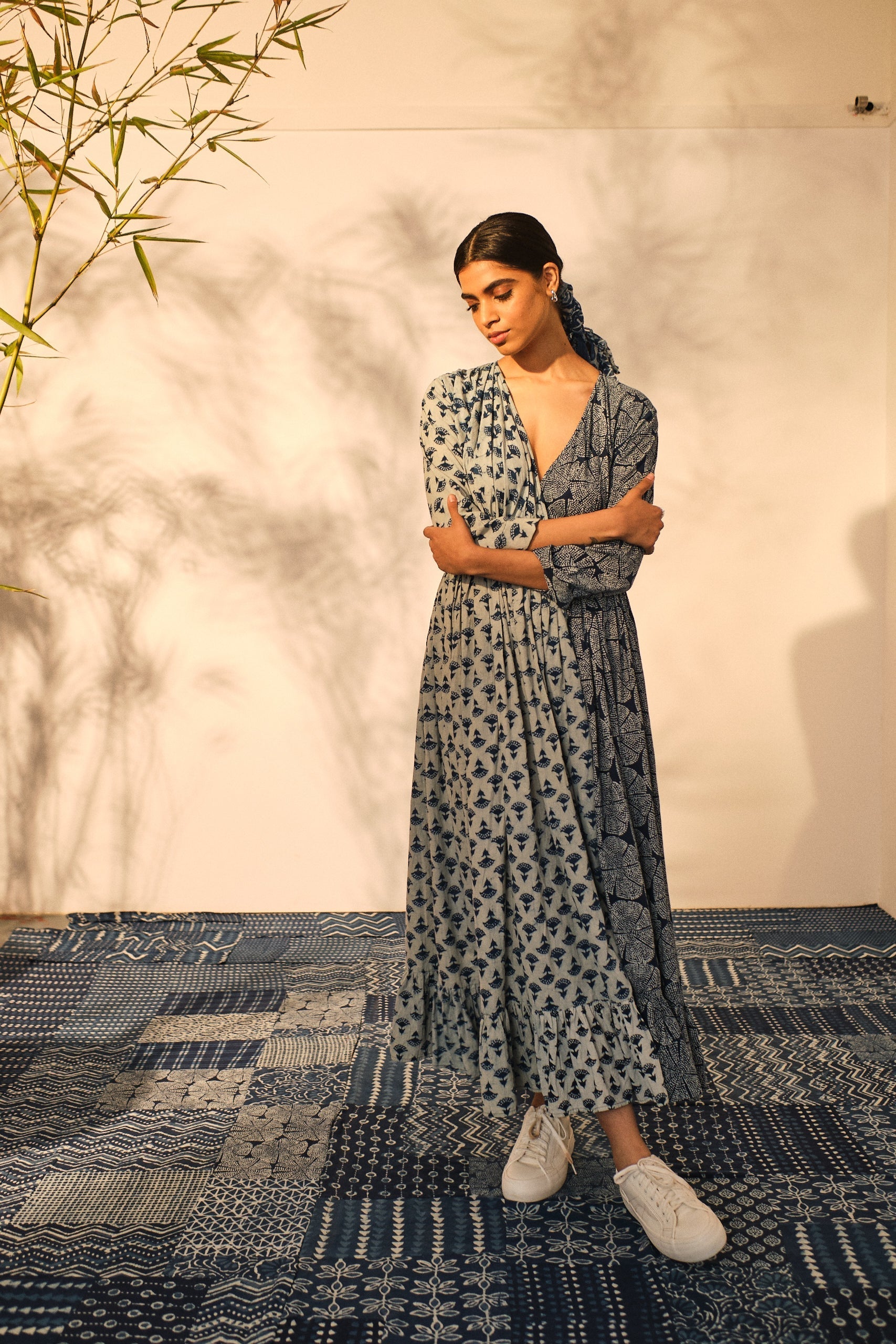 Bagru Prints Maxi Dress at Kamakhyaa by Akashii Clothing. This item is 100% Blue Indigo Cotton, Bagru Prints, Blue, Casual Wear, handmade, Maxi Dresses, Neeli by Akashi Clothing, Organic, Regular Fit