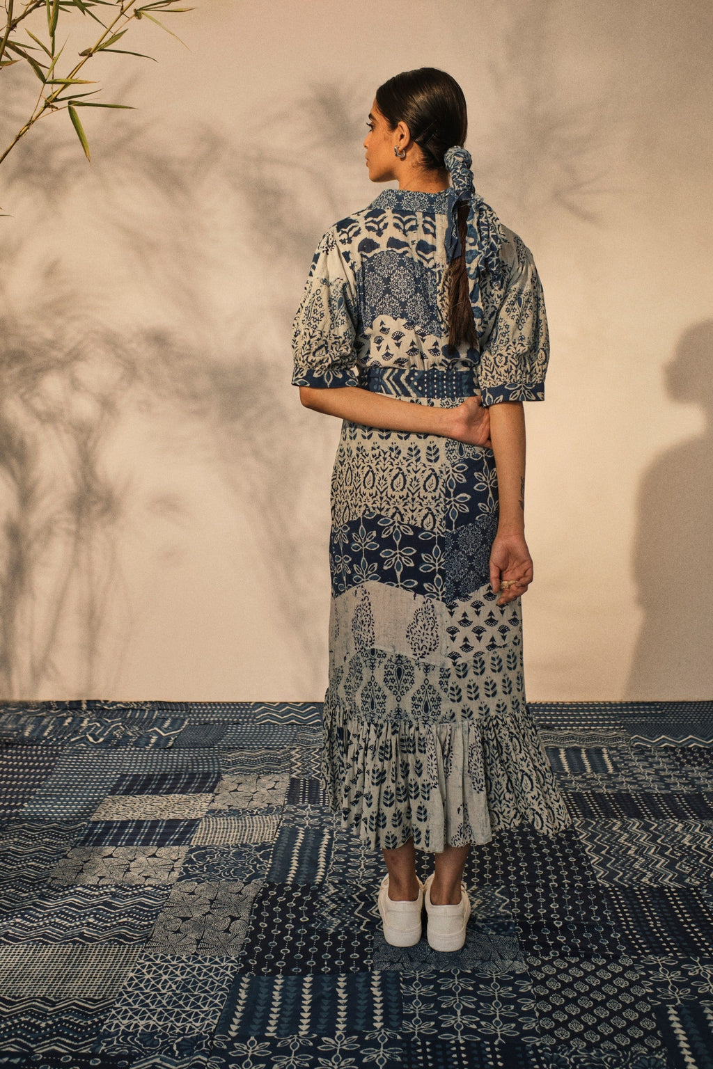 Bagru Prints Midi Dress at Kamakhyaa by Akashii Clothing. This item is 100% Blue Indigo Cotton, Bagru Prints, Blue, Casual Wear, handmade, Midi Dresses, Neeli by Akashi Clothing, Organic, Regular Fit