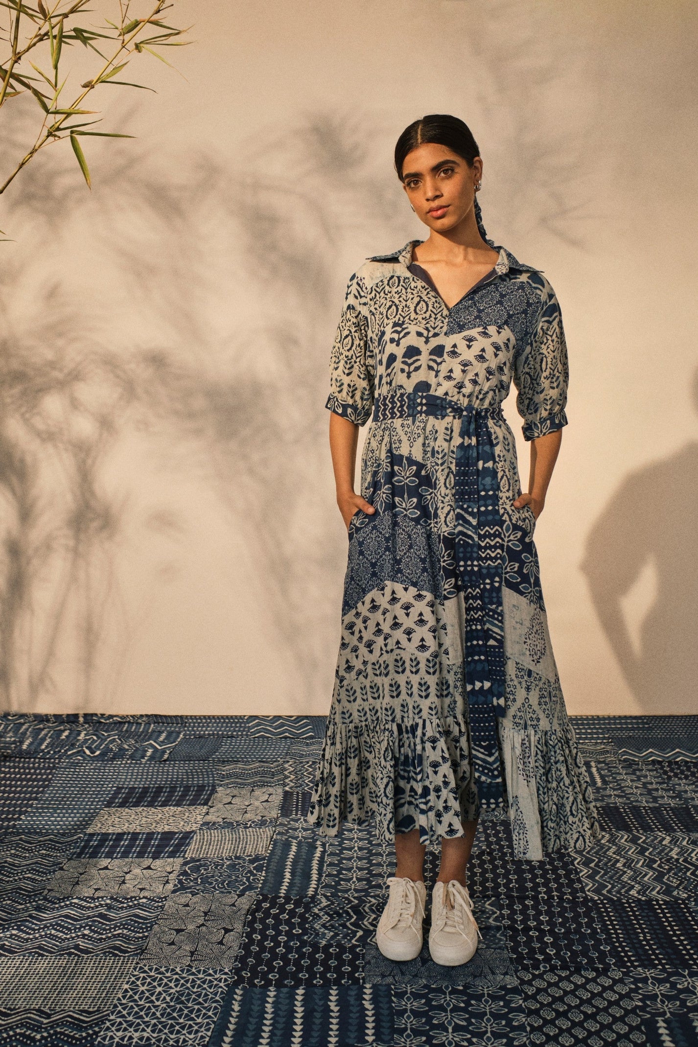 Bagru Brown Cotton Midi Dress main image 1