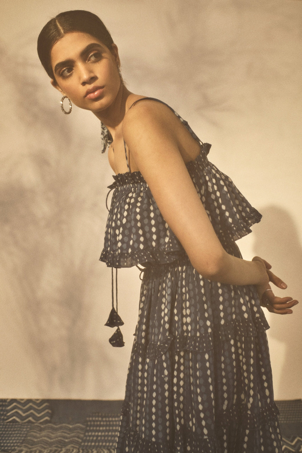 Bagru Prints Midi Dress at Kamakhyaa by Akashii Clothing. This item is 100% Blue Indigo Cotton, Bagru Prints, Blue, Casual Wear, handmade, Midi Dresses, Neeli by Akashi Clothing, Organic, Regular Fit