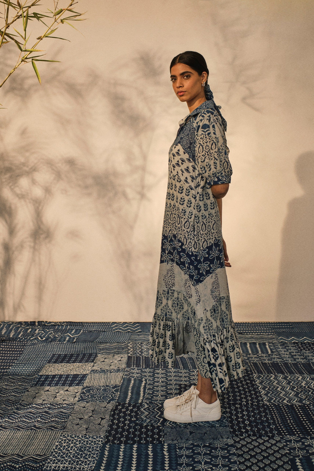Blue - Bagru Block Printed Cotton Flared Dress 05