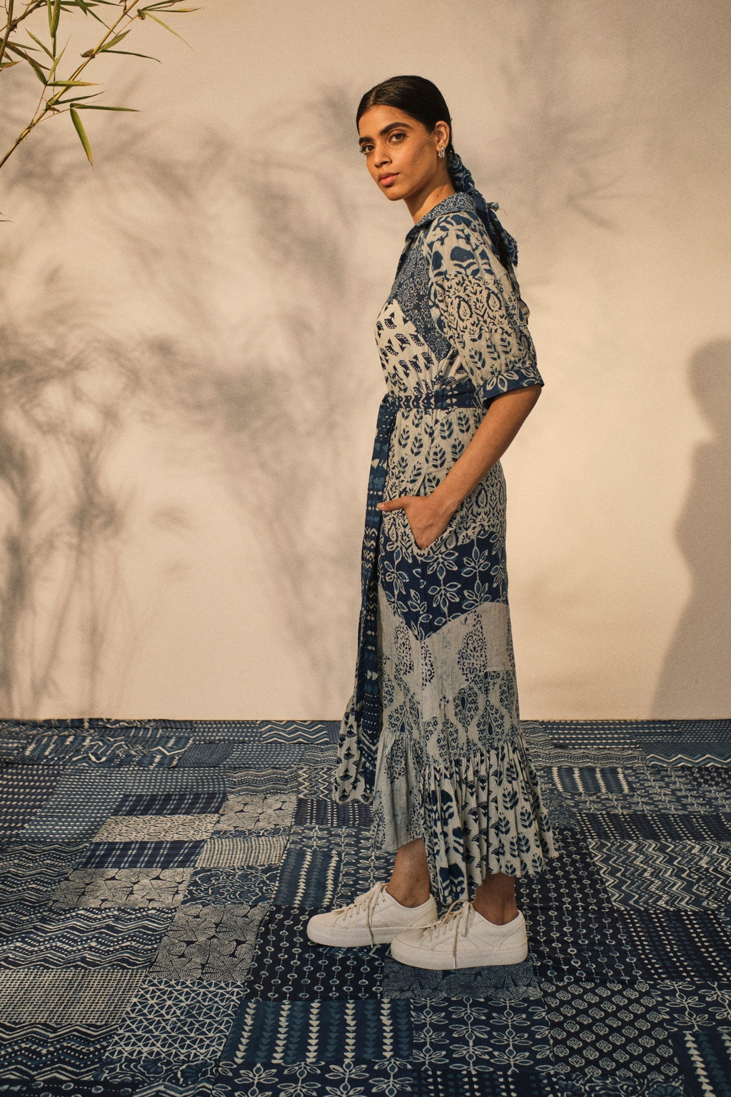 Bagru Prints Midi Dress at Kamakhyaa by Akashii Clothing. This item is 100% Blue Indigo Cotton, Bagru Prints, Blue, Casual Wear, handmade, Midi Dresses, Neeli by Akashi Clothing, Organic, Regular Fit