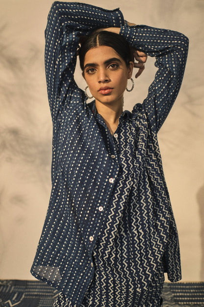 Bagru Prints Shirt at Kamakhyaa by Akashii Clothing. This item is 100% Blue Indigo Cotton, Bagru Prints, Blue, Casual Wear, handmade, Neeli by Akashi Clothing, Organic, Regular Fit, Shirts