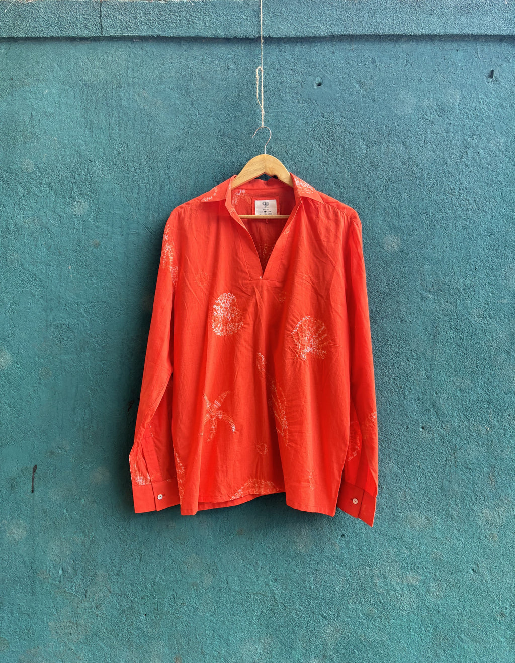 Beachcomber Shirt at Kamakhyaa by anushé pirani. This item is Cotton, Men Shirts, Menswear, Moana, Orange, Recycled Cotton, Resort Wear, Shibori Dyes, Under $150
