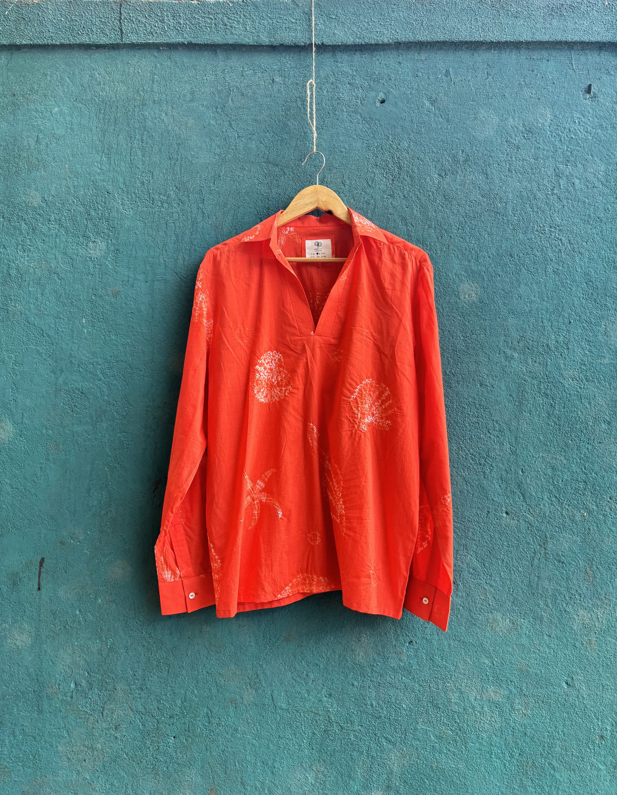 Beachcomber Shirt at Kamakhyaa by anushé pirani. This item is Cotton, Men Shirts, Menswear, Moana, Orange, Recycled Cotton, Resort Wear, Shibori Dyes, Under $150