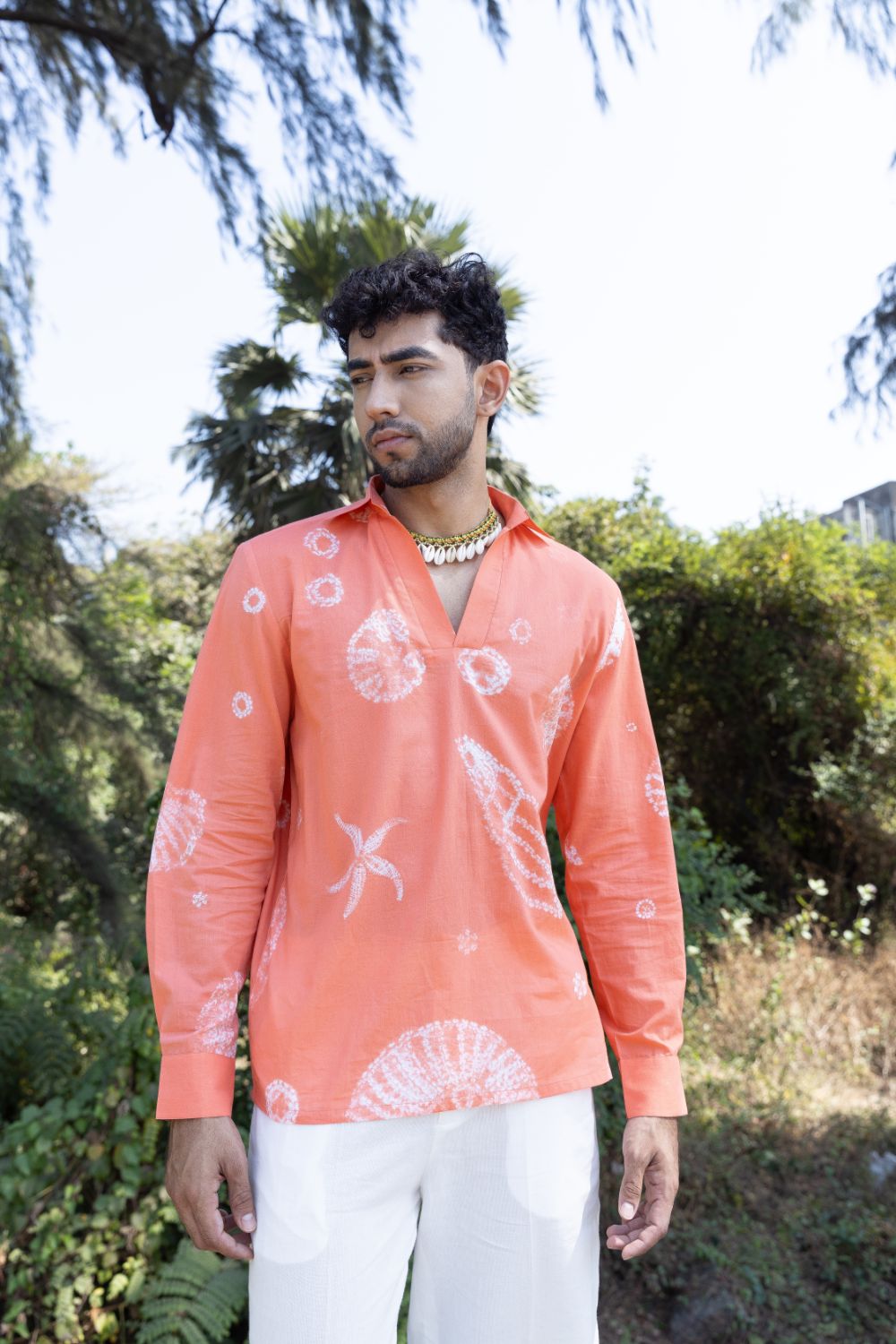 Beachcomber Shirt at Kamakhyaa by anushé pirani. This item is Cotton, Men Shirts, Menswear, Moana, Orange, Recycled Cotton, Resort Wear, Shibori Dyes, Under $150