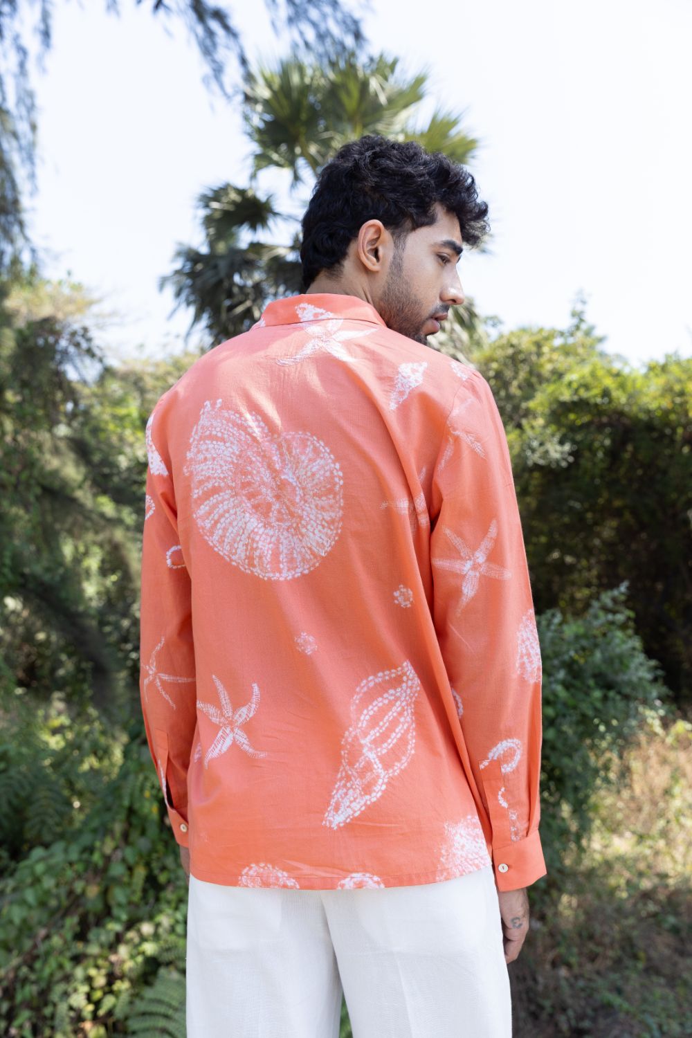 Beachcomber Shirt at Kamakhyaa by anushé pirani. This item is Cotton, Men Shirts, Menswear, Moana, Orange, Recycled Cotton, Resort Wear, Shibori Dyes, Under $150