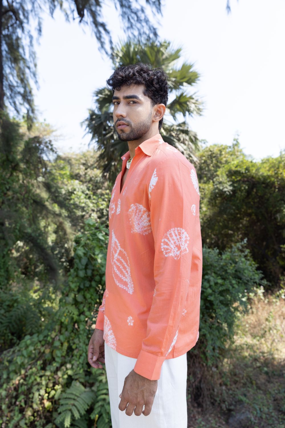 Beachcomber Shirt at Kamakhyaa by anushé pirani. This item is Cotton, Men Shirts, Menswear, Moana, Orange, Recycled Cotton, Resort Wear, Shibori Dyes, Under $150