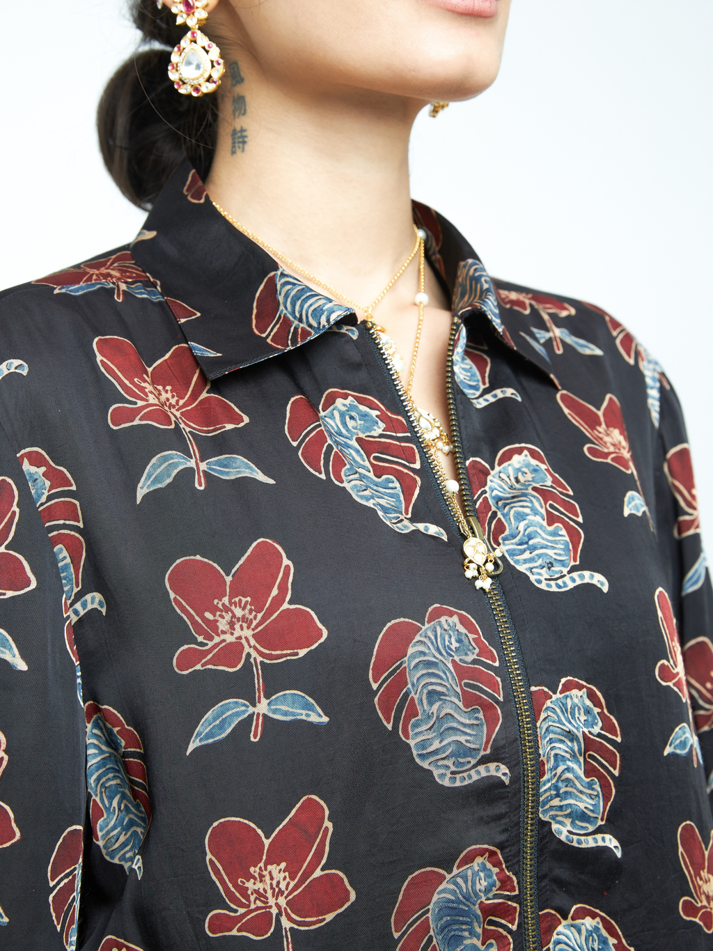 Beast Bomber at Kamakhyaa by Anushé Pirani. This item is Bloom After Dark by Anushe Pirani, Midnight Blueprint, Tops & Shirts, Under $50, Woman co-ord sets, Womenswear