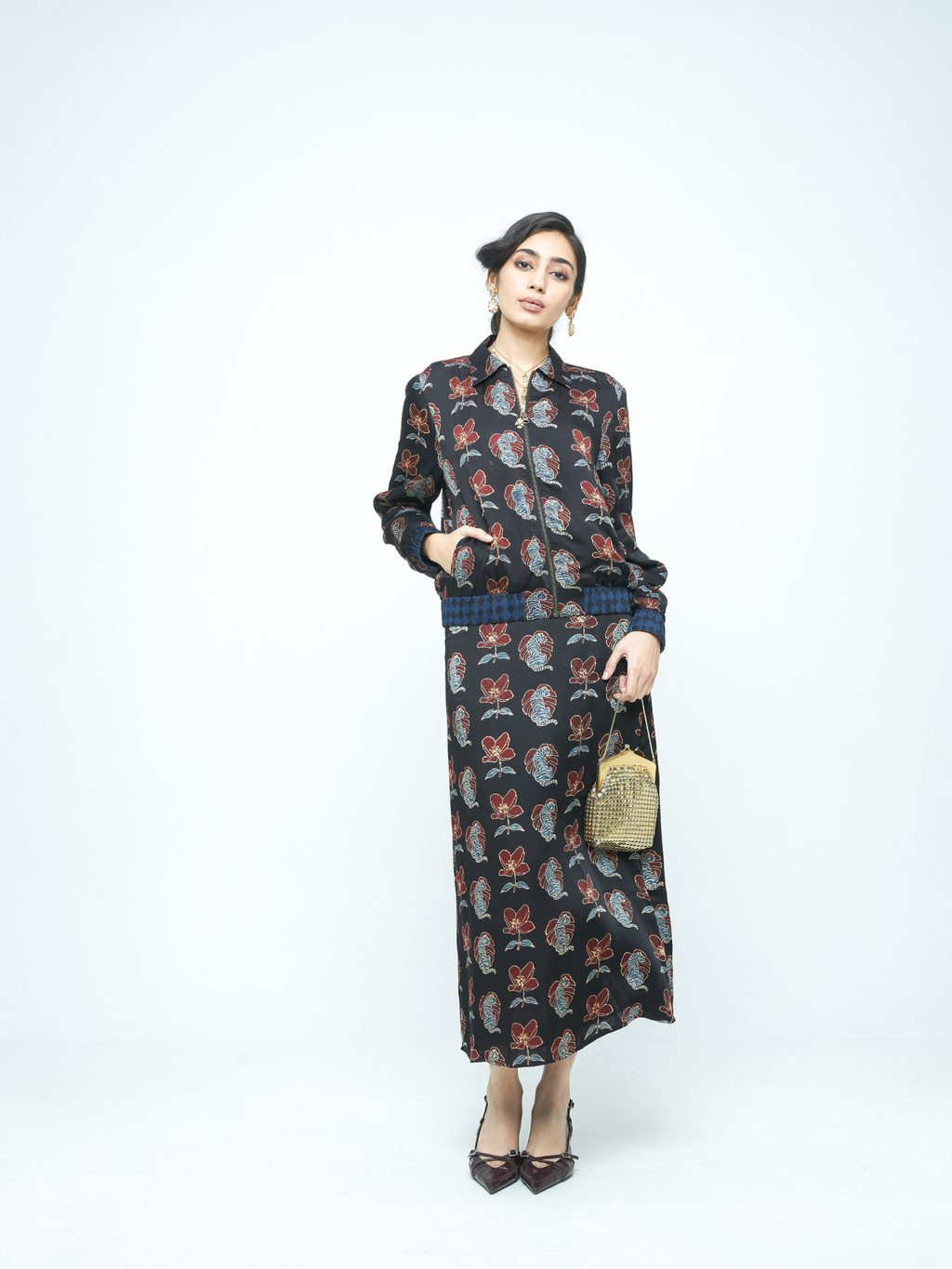 Beast Bomber at Kamakhyaa by Anushé Pirani. This item is Bloom After Dark by Anushe Pirani, Midnight Blueprint, Tops & Shirts, Under $50, Woman co-ord sets, Womenswear