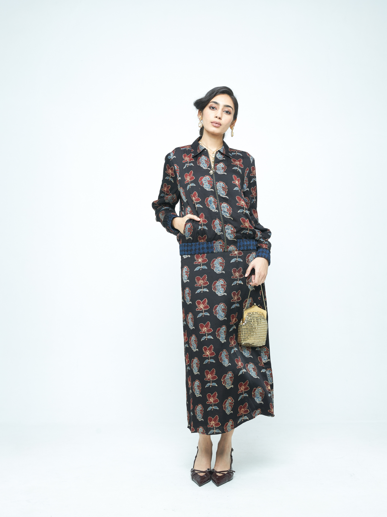 Beast Bomber at Kamakhyaa by Anushé Pirani. This item is Bloom After Dark by Anushe Pirani, Midnight Blueprint, Tops & Shirts, Under $50, Woman co-ord sets, Womenswear