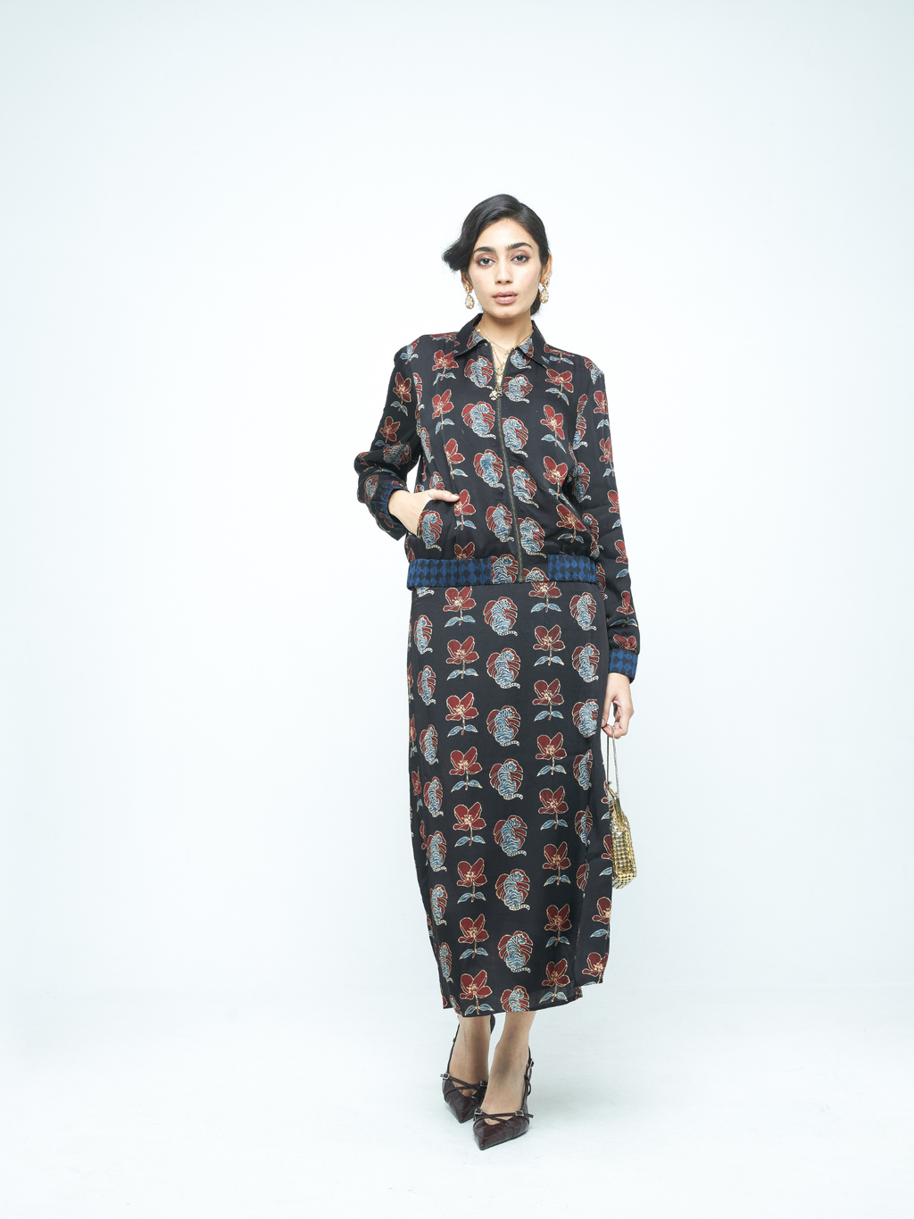 Beast Bomber at Kamakhyaa by Anushé Pirani. This item is Bloom After Dark by Anushe Pirani, Midnight Blueprint, Tops & Shirts, Under $50, Woman co-ord sets, Womenswear