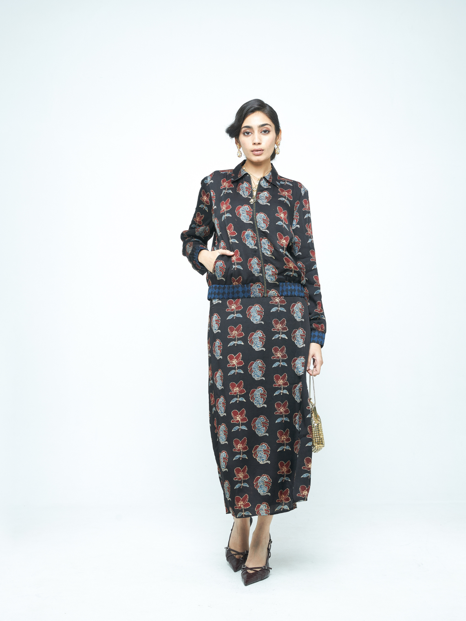 Beast Bomber at Kamakhyaa by Anushé Pirani. This item is Bloom After Dark by Anushe Pirani, Midnight Blueprint, Tops & Shirts, Under $50, Woman co-ord sets, Womenswear