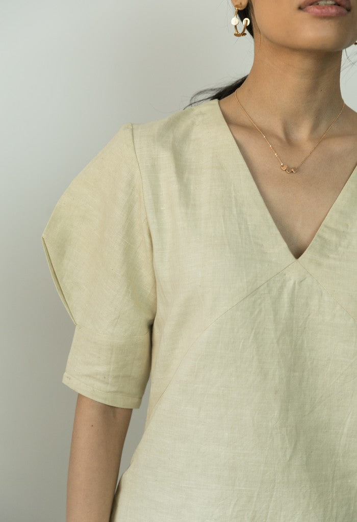 Beige Casual Mini Dress at Kamakhyaa by Anushé Pirani. This item is Beige, Casual Wear, Cotton, Handwoven, Hemp, Mini Dresses, Paris, Regular Fit, Shibumi by Anushe Pirani, Solids, Womenswear