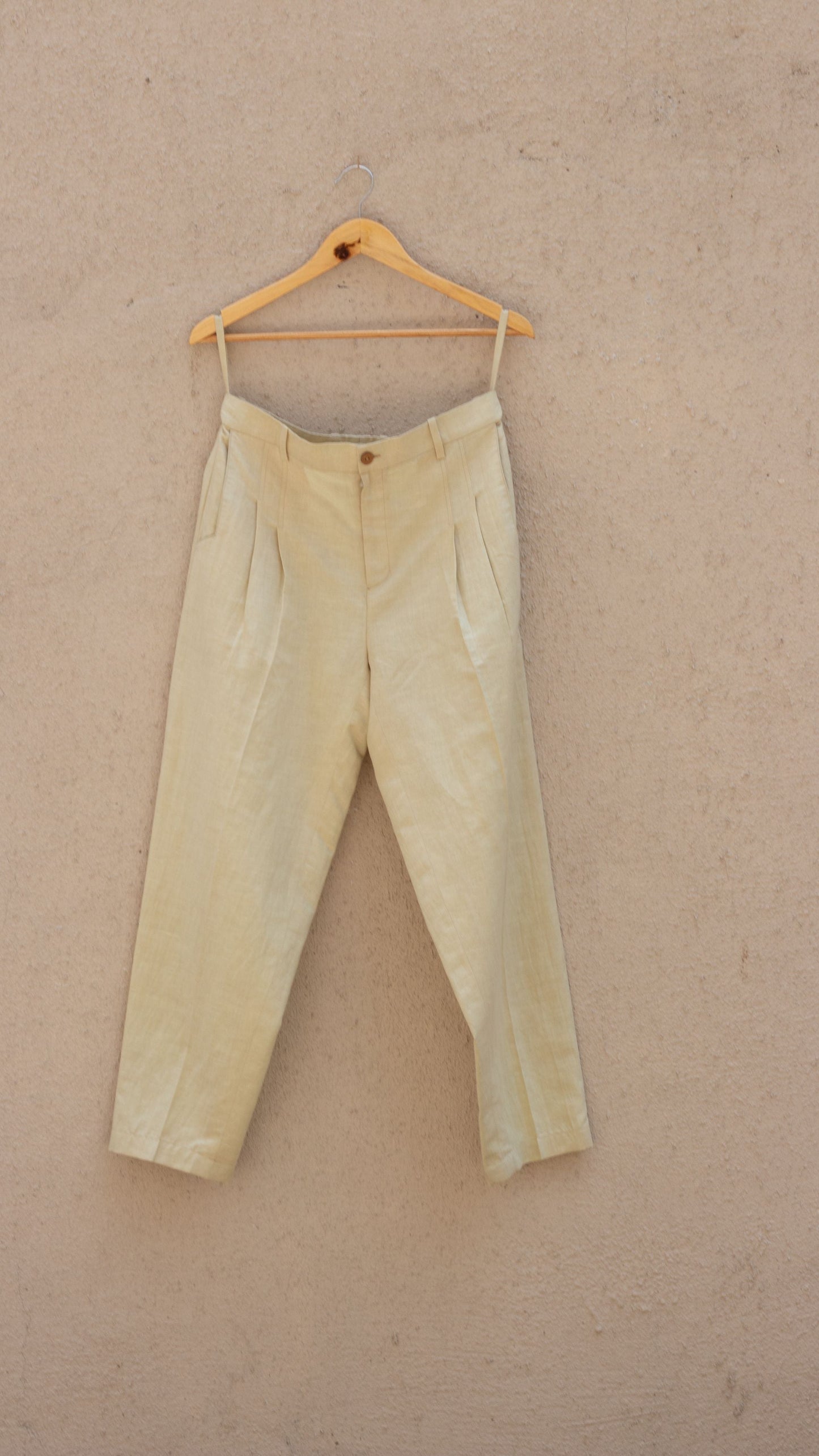 Beige Casual Pants at Kamakhyaa by Anushé Pirani. This item is Beige, Casual Wear, Cotton, Cotton Hemp, For Him, Handwoven, Hemp, Mens Bottom, Menswear, Pants, Relaxed Fit, Shibumi Collection, Solids