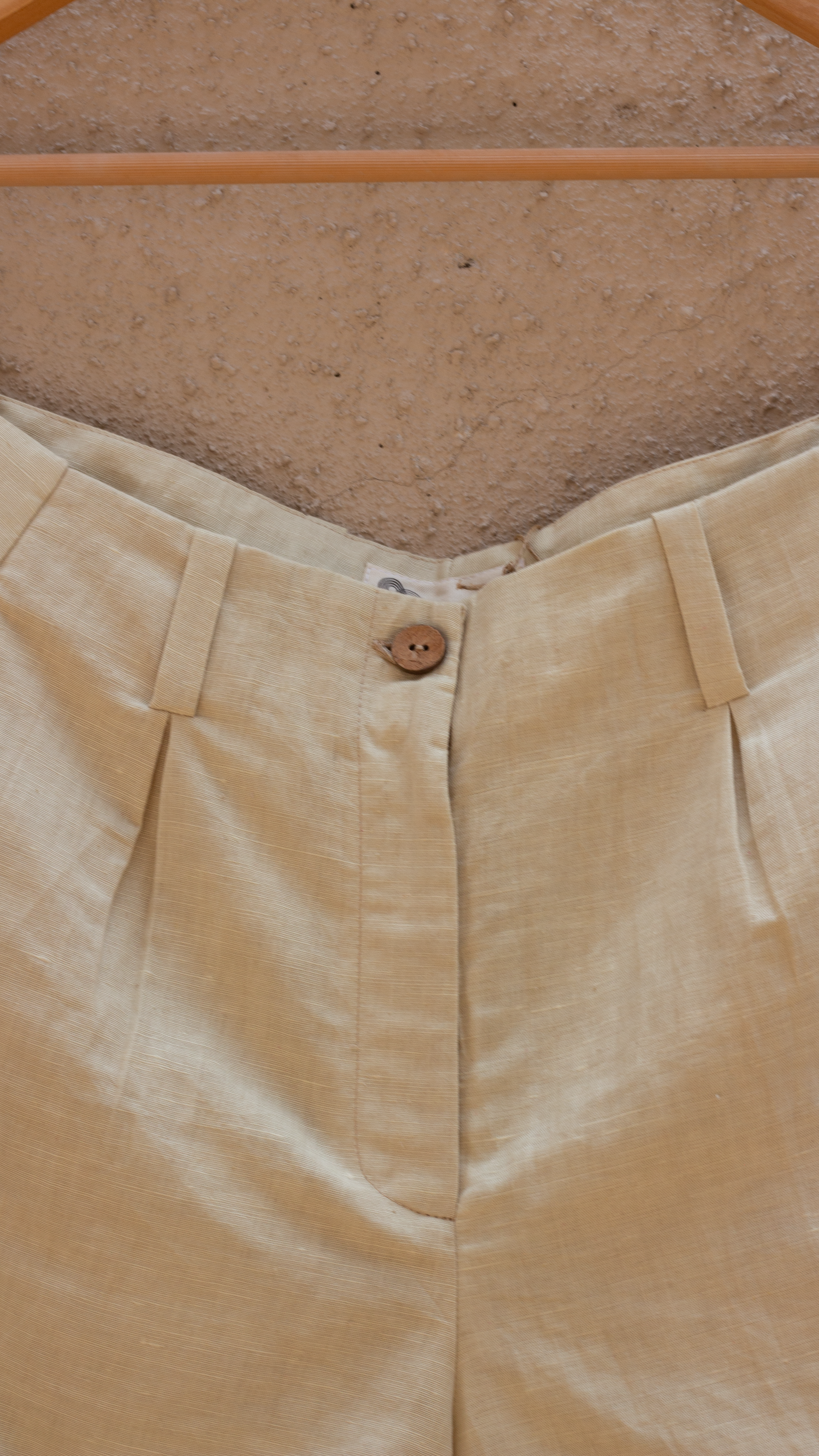 Beige Casual Short by Anushé Pirani with Beige, Casual Wear, Cotton, Cotton Hemp, Handwoven, Hemp, Regular Fit, Shibumi Collection, Shorts, Solids, Womenswear at Kamakhyaa for sustainable fashion