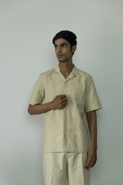 Beige Cotton Shirt at Kamakhyaa by Anushé Pirani. This item is Beige, Casual Wear, Cotton, Cotton Hemp, For Him, Handwoven, Hemp, Menswear, Regular Fit, Shibumi Collection, Shirts, Solids, Tops