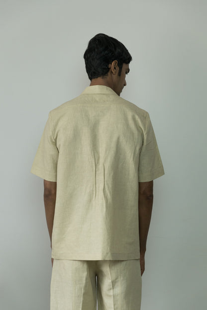 Beige Cotton Shirt at Kamakhyaa by Anushé Pirani. This item is Beige, Casual Wear, Cotton, Cotton Hemp, For Him, Handwoven, Hemp, Menswear, Regular Fit, Shibumi Collection, Shirts, Solids, Tops