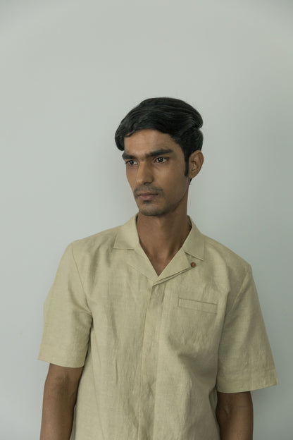 Beige Cotton Shirt at Kamakhyaa by Anushé Pirani. This item is Beige, Casual Wear, Cotton, Cotton Hemp, For Him, Handwoven, Hemp, Menswear, Regular Fit, Shibumi Collection, Shirts, Solids, Tops