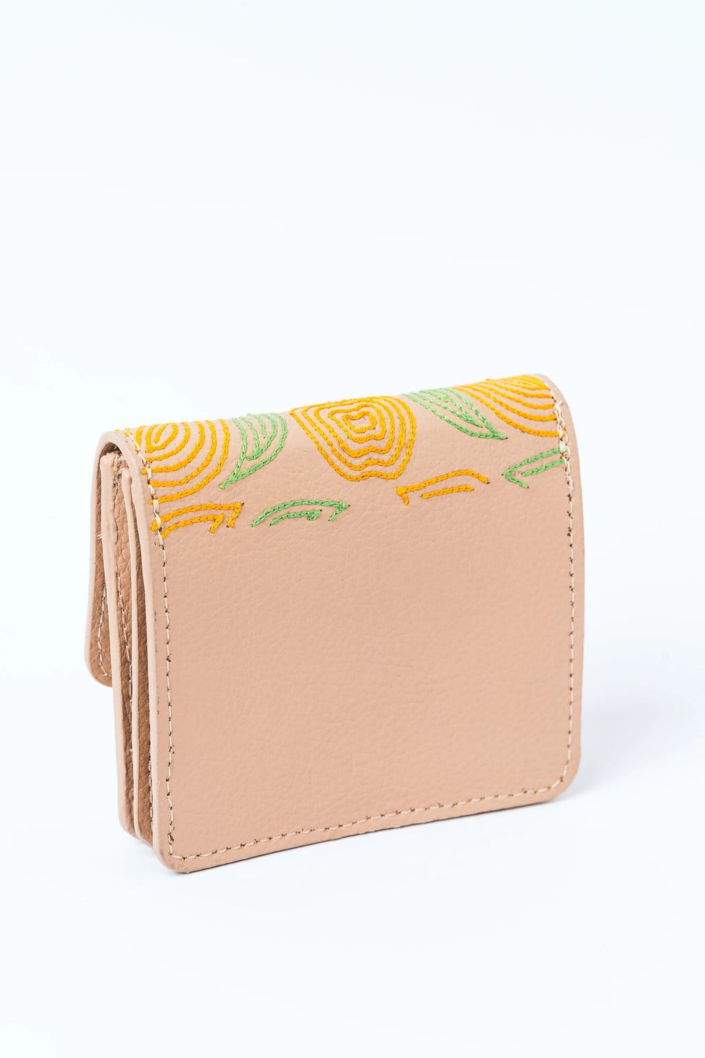 Beige Embroidered Cardholder at Kamakhyaa by Green Hermitage. This item is Banjara Embroidery, Beige, Cactus Leather, Cardholders, Evening Wear, Free Size, Hemp, Lyocell, Recycled
