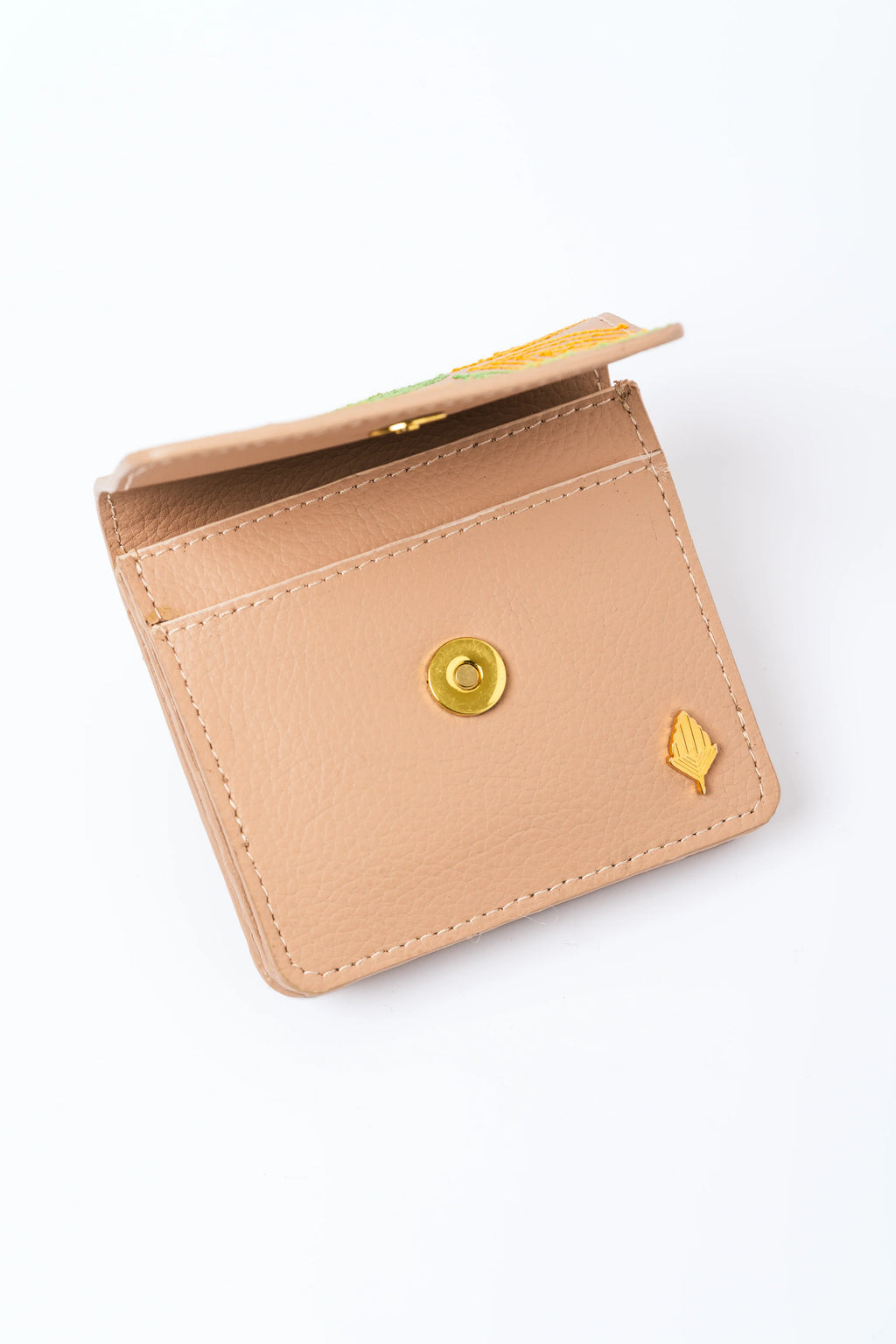 Beige Embroidered Cardholder at Kamakhyaa by Green Hermitage. This item is Banjara Embroidery, Beige, Cactus Leather, Cardholders, Evening Wear, Free Size, Hemp, Lyocell, Recycled