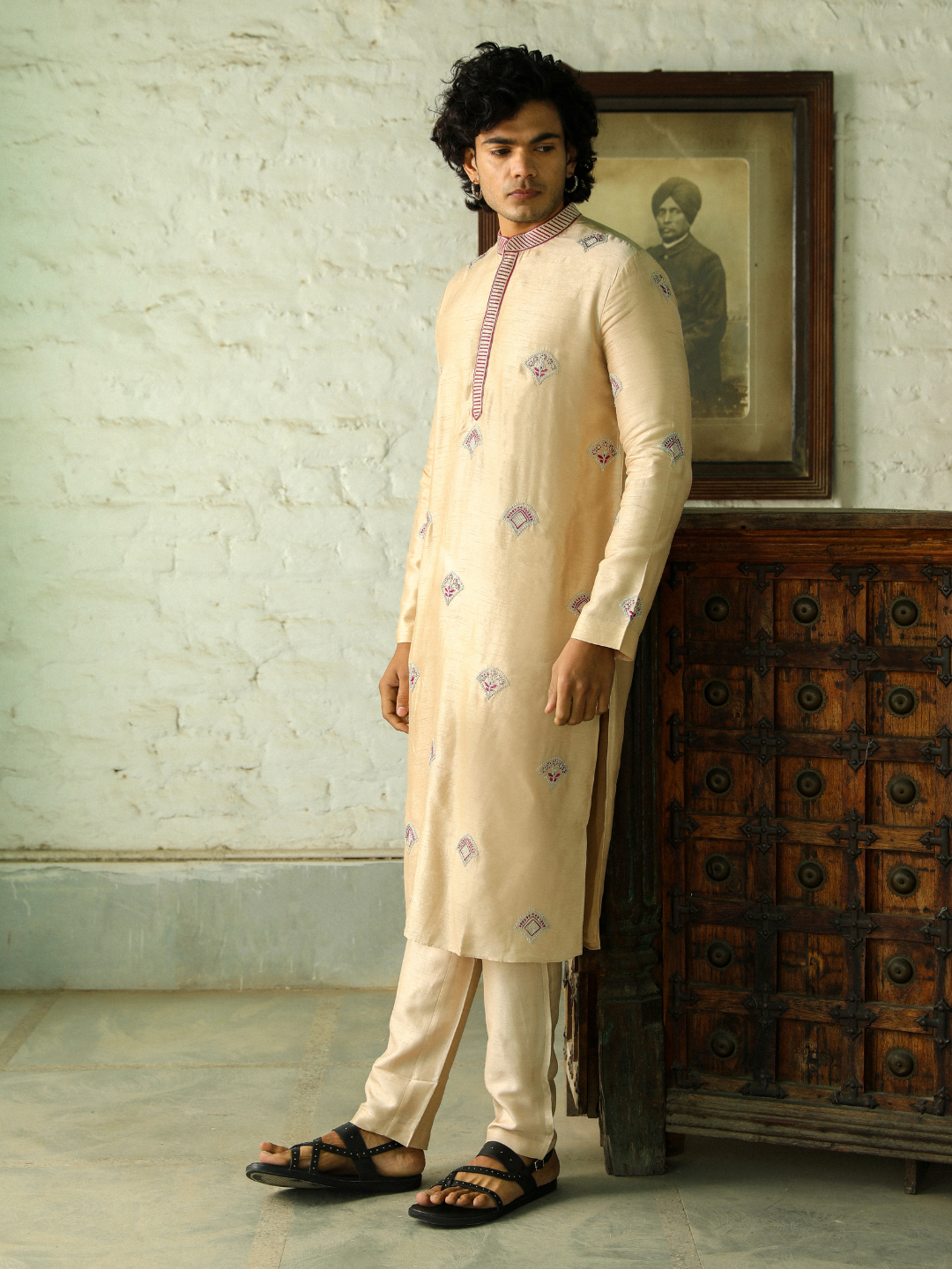 Beige Festive Wear Kurta Set at Kamakhyaa by RoohbyRidhimaa. This item is Aangan By RoohbyRidhimaa, Beige, Festive Wear, Kurta Pant Sets, Men Kurta Pant Sets, Menswear By RoohbyRidhimaa, Regular Fit, Solids, Viscose Raw Silk