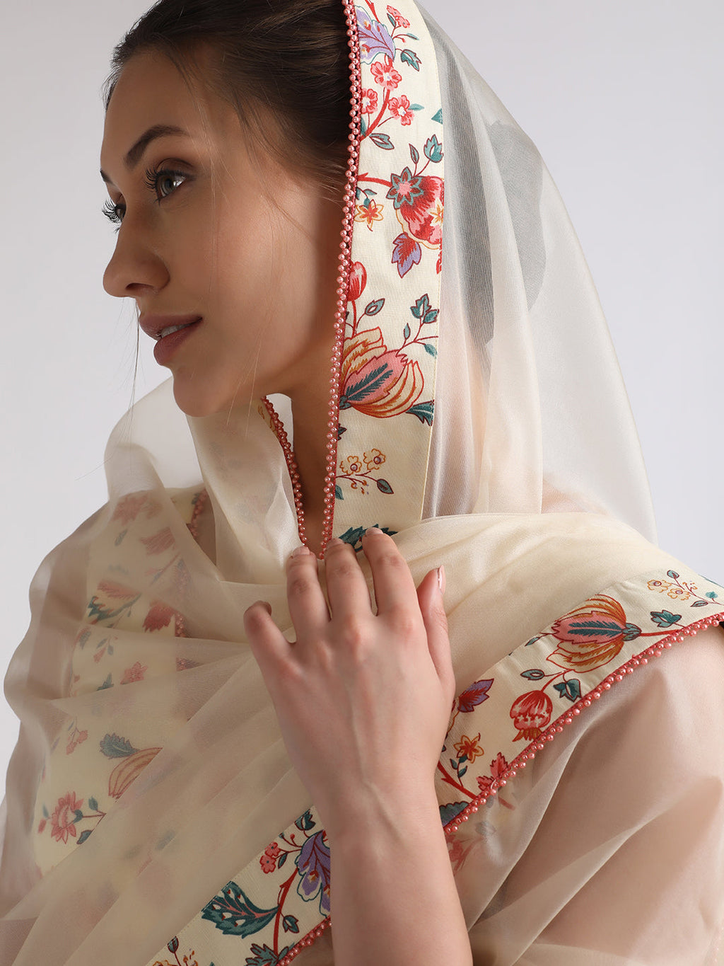 Beige Printed Organza Lehenga Set at Kamakhyaa by RoohbyRidhimaa. This item is 100% Linen, Beige, Cotton Voil, Festive Wear, Free Size, Lehenga Sets, Printed, Silk Organza, Toxin free