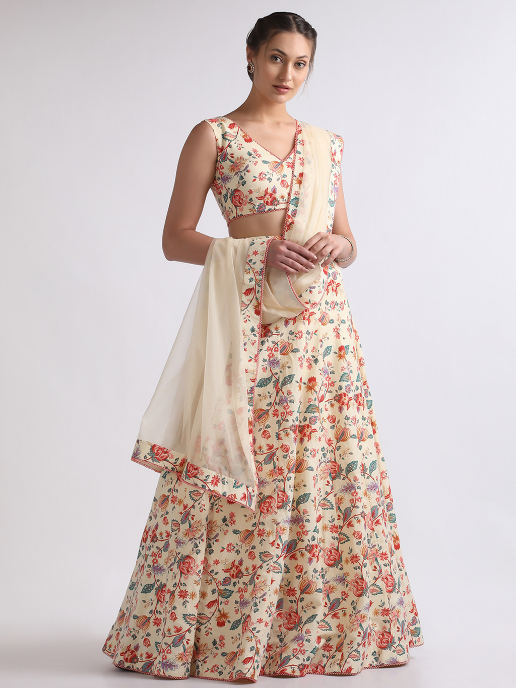 Beige Printed Organza Lehenga Set at Kamakhyaa by RoohbyRidhimaa. This item is 100% Linen, Beige, Cotton Voil, Festive Wear, Free Size, Lehenga Sets, Printed, Silk Organza, Toxin free