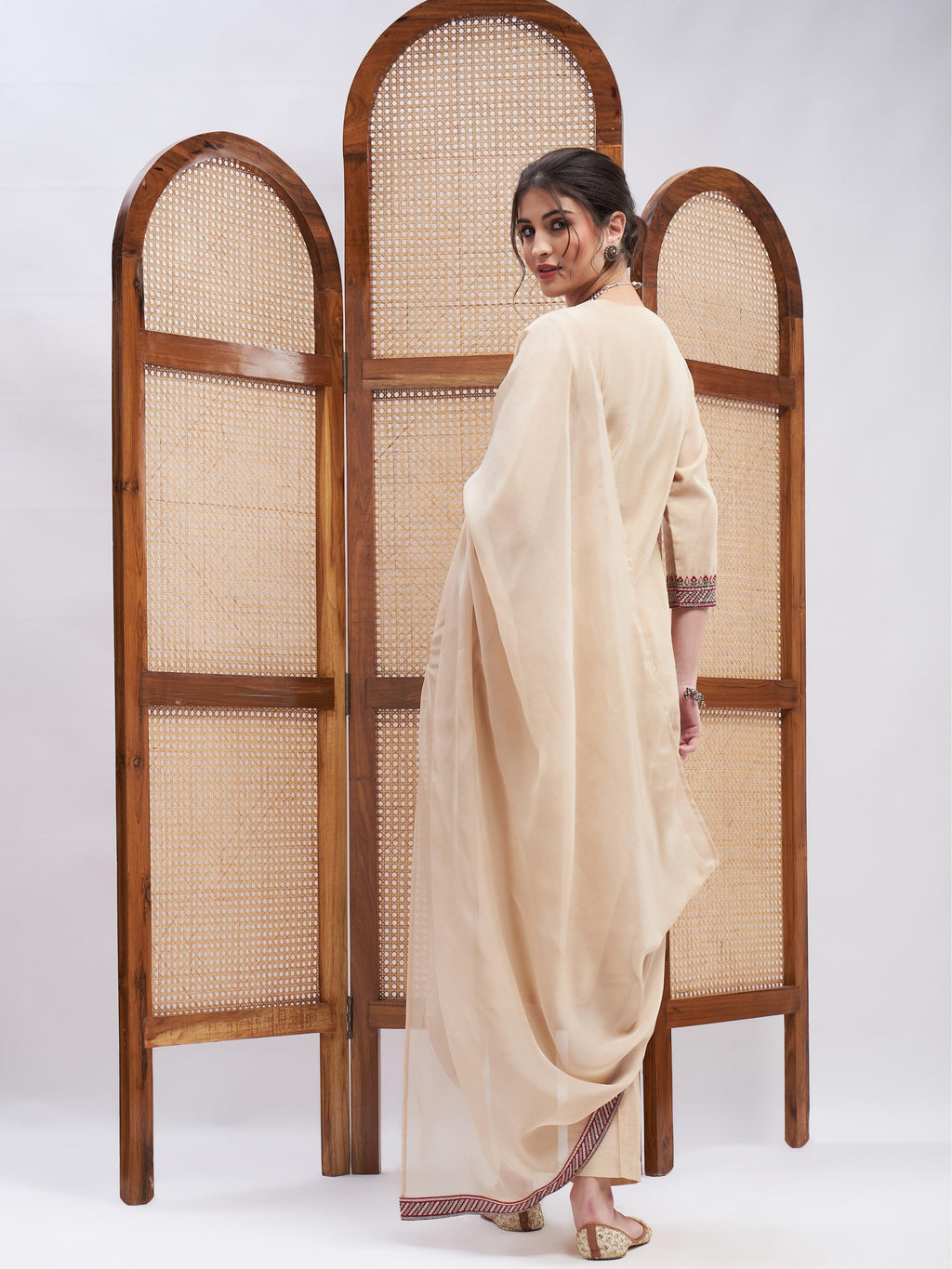 Beige Resham Embroidered Kurta Set with Dupatta at Kamakhyaa by RoohbyRidhimaa. This item is Beige, Casual Wear, Chanderi, Cotton, Dupattas, Embroidered, Kurta Set with Dupattas, Kurta Sets, Organza, Relaxed Fit, Resham, Resham Embroidered, Toxin free, Zari Embroidered