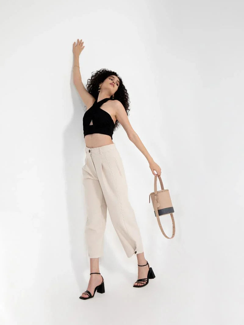 Beige Solid Bucket Bag at Kamakhyaa by Green Hermitage. This item is Apple Leather, Beige, Bucket Bags, Casual Wear, Free Size, Hemp, Lyocell, Recycled, Solids