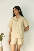 Beige Solid Cotton Shirt at kamakhyaa.com by Anushé Pirani. This item is Beige, Casual Wear, Console Collection List, Cotton, Handwoven, Hemp, Relaxed Fit, Shibumi by Anushe Pirani, Shirt, Shirts, Solids, Womenswear