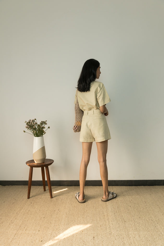 Beige Solid Cotton Shirt at Kamakhyaa by Anushé Pirani. This item is Beige, Casual Wear, Cotton, Handwoven, Hemp, Relaxed Fit, Shibumi by Anushe Pirani, Shirt, Shirts, Solids, Womenswear