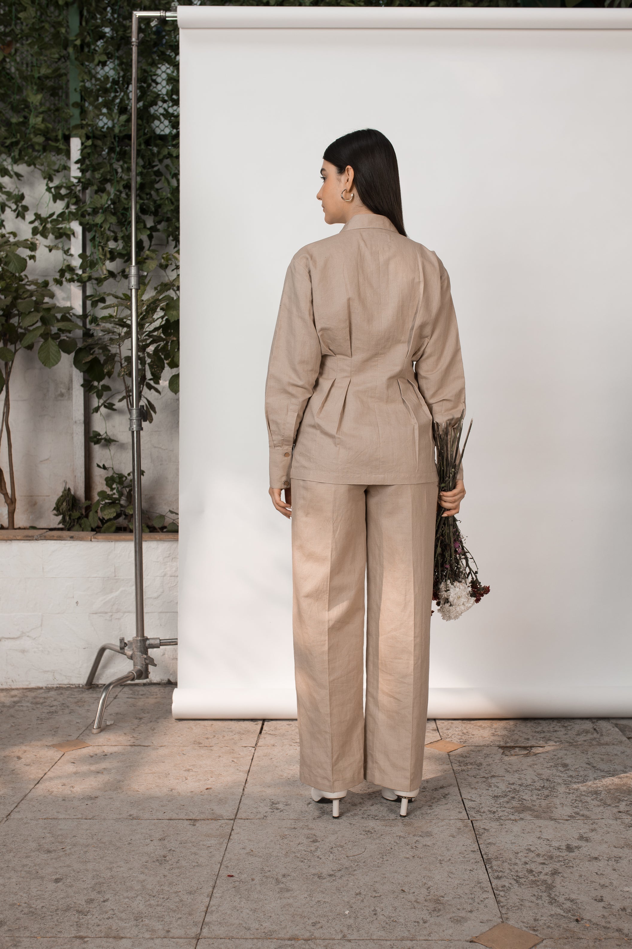 Beige Solid Tailored Pants at kamakhyaa.com by Anushé Pirani. This item is Beige, Console Collection List, Cotton, Hemp, Nostalgic Whispers by Anushe Pirani, Office Formals, Office Wear, Pants, Regular Fit, Review September 2025, Solids, Womenswear