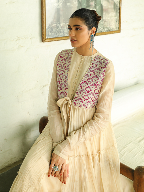 Beige Zari Embroidered Kurta Set with Dupatta at Kamakhyaa by RoohbyRidhimaa. This item is Beige, Chanderi Silk, Dupattas, Embroidered, Festive Wear, Handloom Silk, Handloom Silk Chanderi, Kurta Set with Dupattas, Kurta Sets, Organza, Regular Fit, Resham, Resham Embroidered, Silk Chanderi, Toxin free, Zari Embroidered