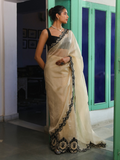 Beige and Black Viscose Silk Saree Set at Kamakhyaa by RoohbyRidhimaa. This item is Beige, Dori Embroidery, Embroidered, Festive Wear, Free Size, Saree Sets, Toxin free