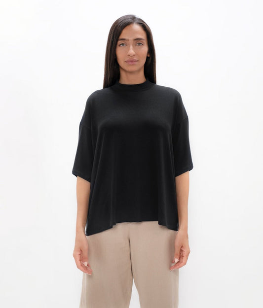 Beirut - Boxy Tee - Black at Kamakhyaa by 1 People. This item is Black, Elastane, Made from Natural Materials, PYRATEX, Seacell, Tee, Tencel, Tops