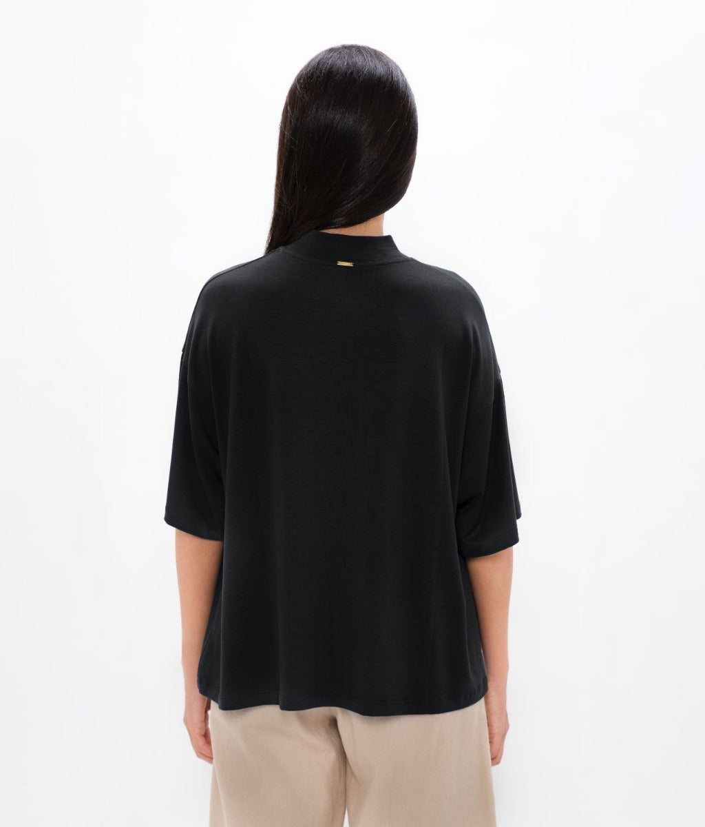 Beirut - Boxy Tee - Black at Kamakhyaa by 1 People. This item is Black, Elastane, Made from Natural Materials, PYRATEX, Seacell, Tee, Tencel, Tops