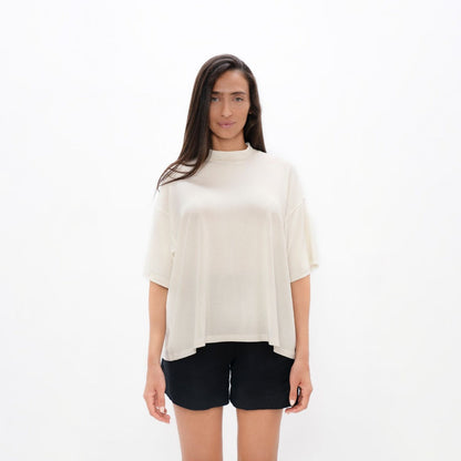 Beirut - Boxy Tee - Powder at Kamakhyaa by 1 People. This item is Elastane, Made from Natural Materials, PYRATEX, Seacell, T-Shirts, Tee, Tencel, Tops, White