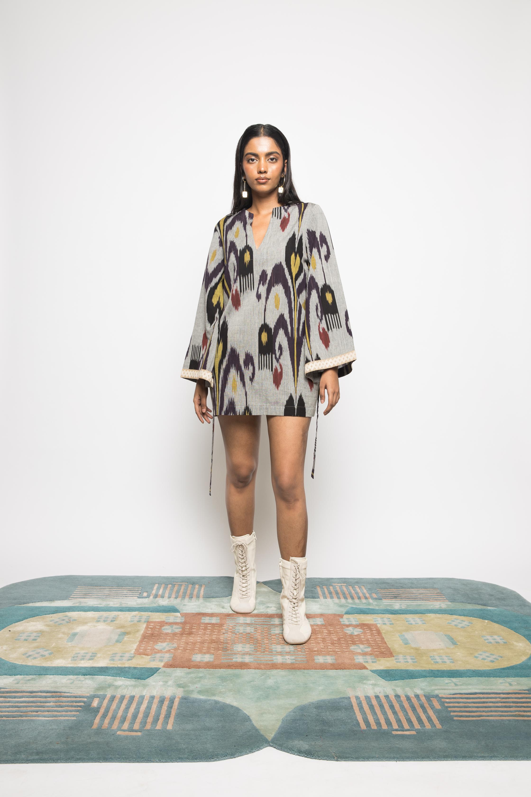 Belted Holiday Mini Dress at kamakhyaa.com by Anushé Pirani. This item is 100% Cotton, Beach Wear, Blue, Brunch Wear, Casual Wear, Console Collection List, Cotton, Fresh Ink by Anushe Pirani, Handwoven cotton, Ikat Prints, Regular Fit, Resort Wear, Royal Blue, Vacation Wear, Womenswear
