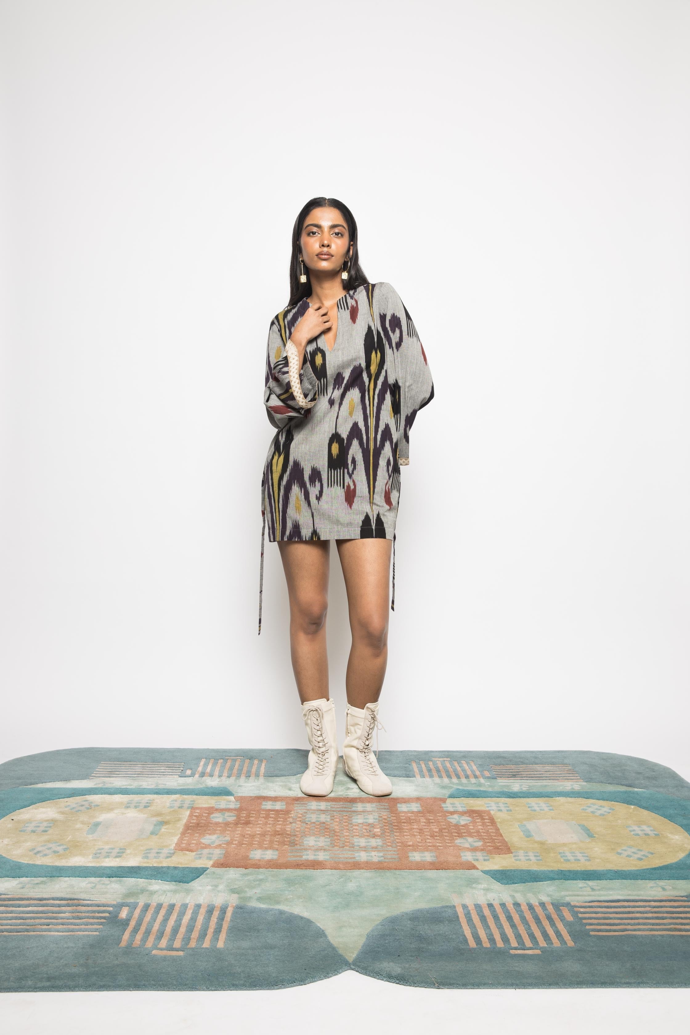 Belted Holiday Mini Dress at kamakhyaa.com by Anushé Pirani. This item is 100% Cotton, Beach Wear, Blue, Brunch Wear, Casual Wear, Console Collection List, Cotton, Fresh Ink by Anushe Pirani, Handwoven cotton, Ikat Prints, Regular Fit, Resort Wear, Royal Blue, Vacation Wear, Womenswear