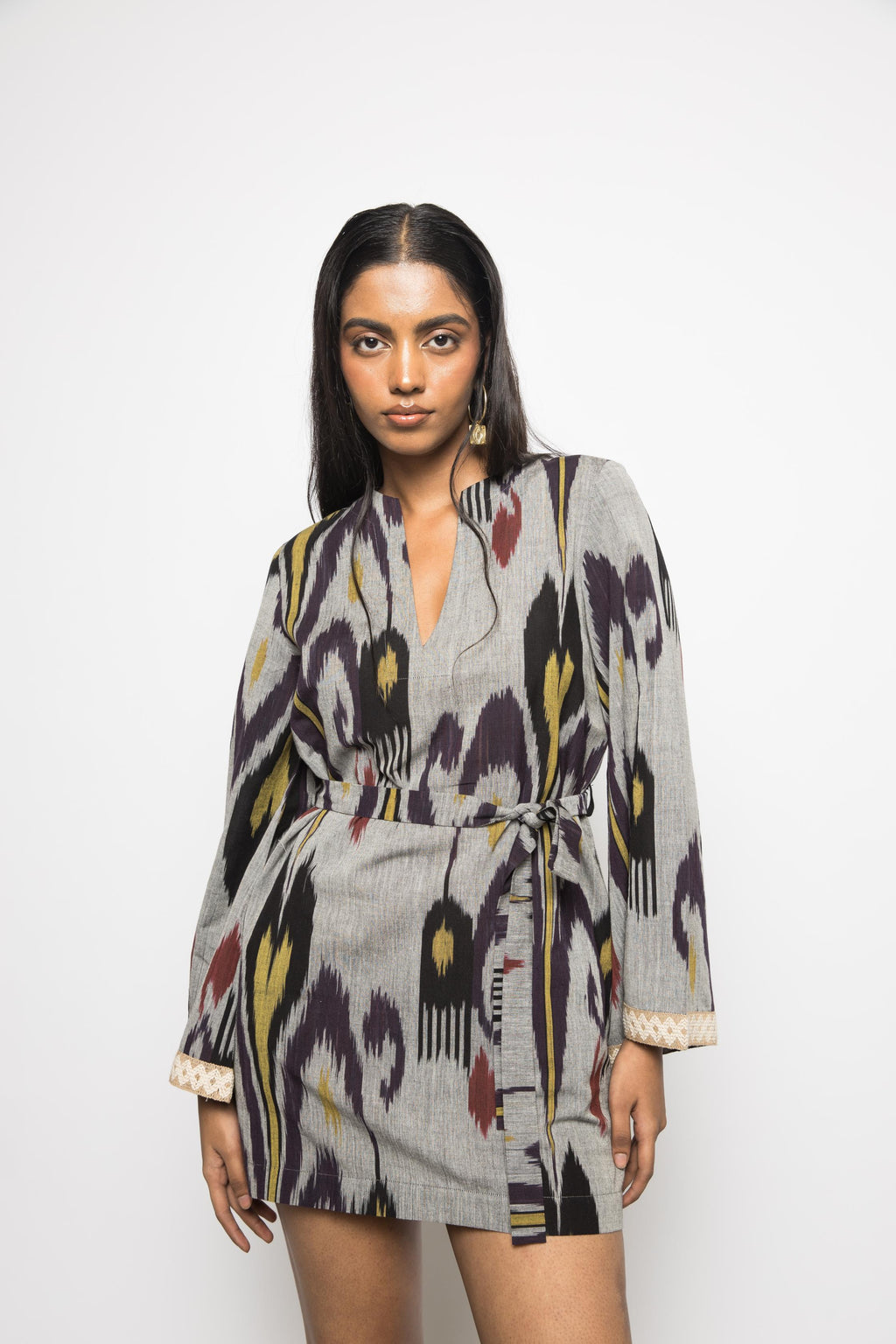 Belted Holiday Mini Dress at kamakhyaa.com by Anushé Pirani. This item is 100% Cotton, Beach Wear, Blue, Brunch Wear, Casual Wear, Console Collection List, Cotton, Fresh Ink by Anushe Pirani, Handwoven cotton, Ikat Prints, Regular Fit, Resort Wear, Royal Blue, Vacation Wear, Womenswear