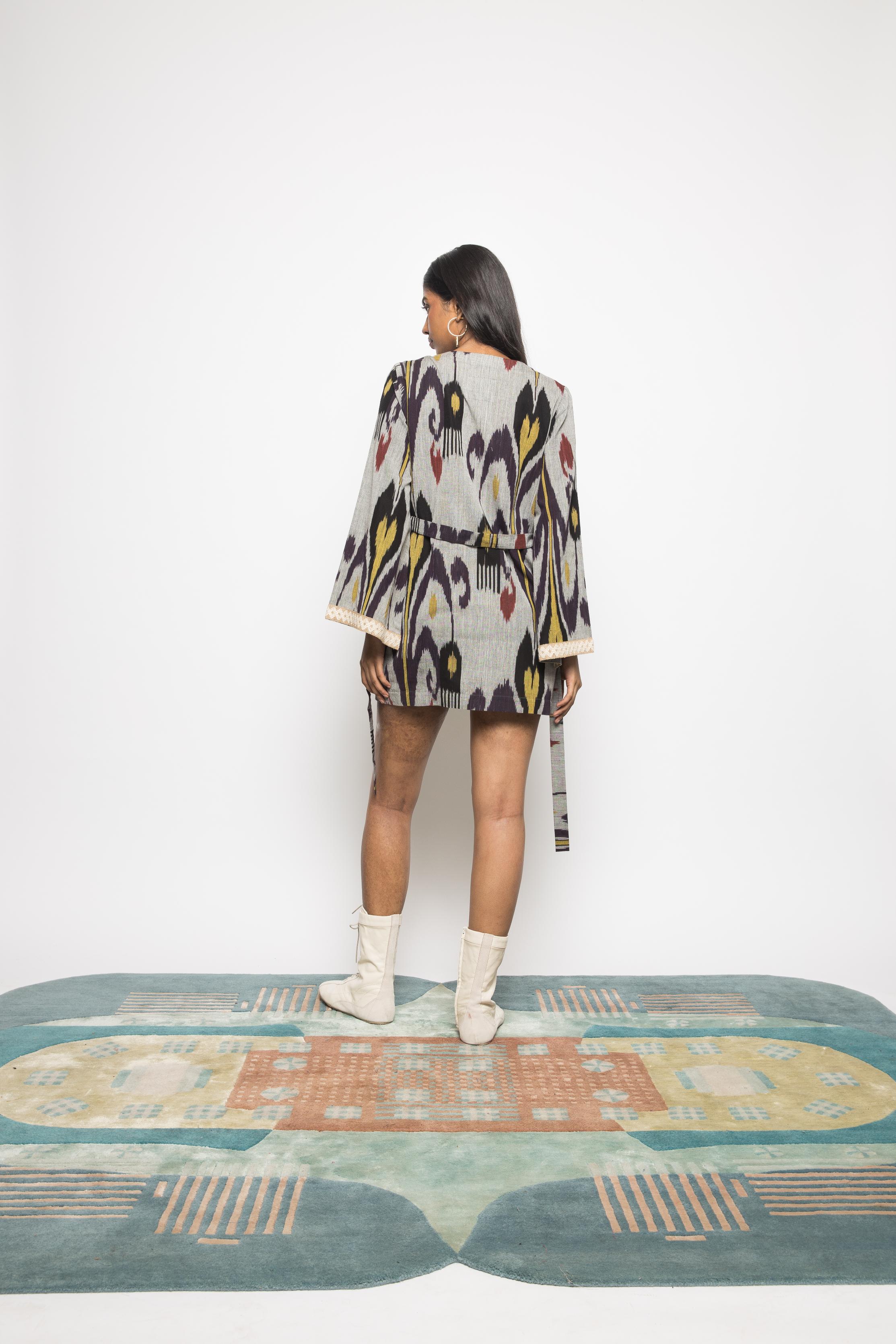 Belted Holiday Mini Dress at kamakhyaa.com by Anushé Pirani. This item is 100% Cotton, Beach Wear, Blue, Brunch Wear, Casual Wear, Console Collection List, Cotton, Fresh Ink by Anushe Pirani, Handwoven cotton, Ikat Prints, Regular Fit, Resort Wear, Royal Blue, Vacation Wear, Womenswear