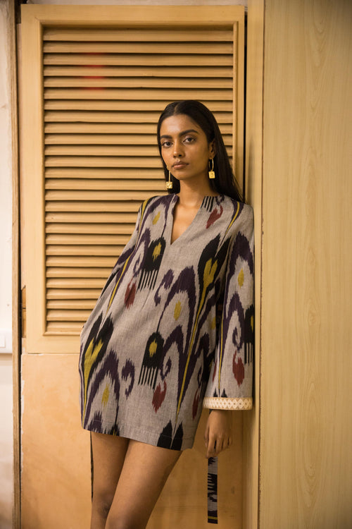 Belted Holiday Mini Dress at kamakhyaa.com by Anushé Pirani. This item is 100% Cotton, Beach Wear, Blue, Brunch Wear, Casual Wear, Console Collection List, Cotton, Fresh Ink by Anushe Pirani, Handwoven cotton, Ikat Prints, Regular Fit, Resort Wear, Royal Blue, Vacation Wear, Womenswear