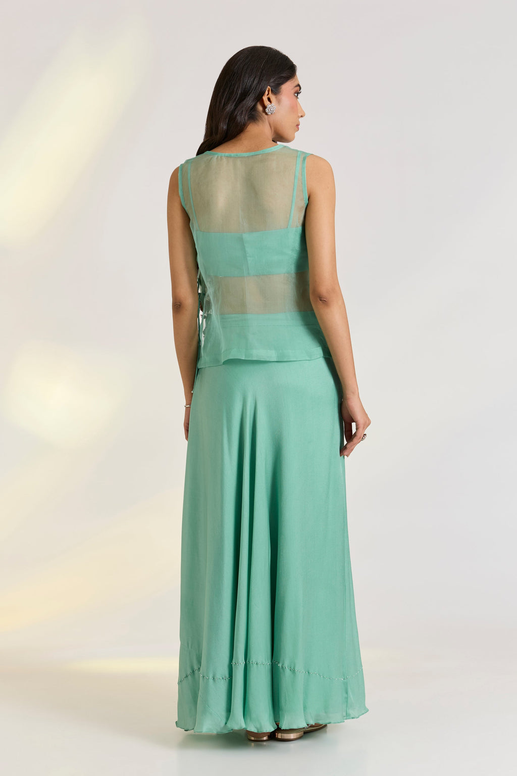 Bemberg Aeris Lehenga Set at Kamakhyaa by Ewoke. This item is Bemberg, embroidered set, green set, mehendi outfit, Nostalgia's Thread by Ewoke, Sage Green, sustainable fashion