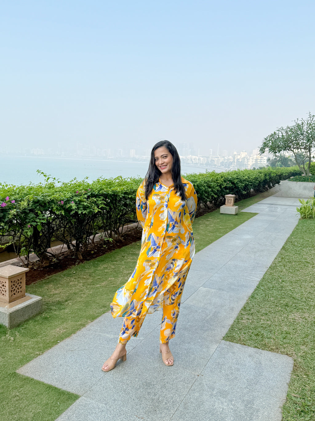 Bemberg Chiffon Yellow Embroidered Coord Set at Kamakhyaa by Ewoke. This item is Bemberg Chiffon, coord set for women, coordinate set, ecofriendly clothing, Nostalgia's Thread by Ewoke, sale, sustainable fashion, Under $200, womens coordinate set