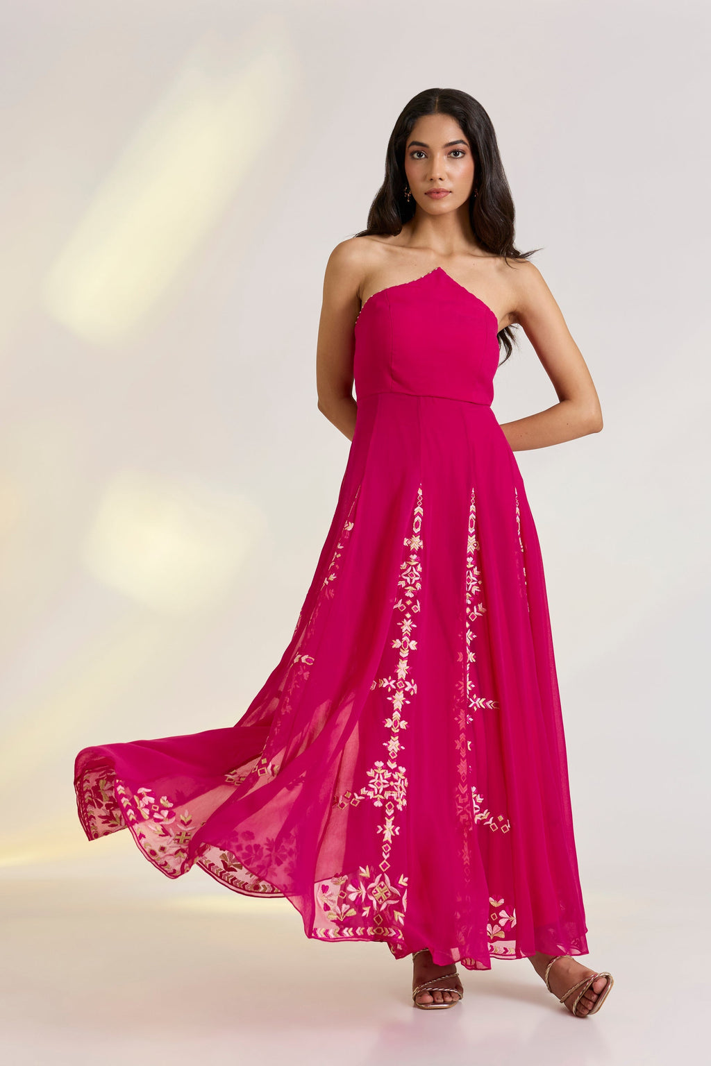 Bemberg Isla Corset Dress at Kamakhyaa by Ewoke. This item is Bemberg, destination wedding outfits, diwali gowns, festive, gowns, Hot Pink, Missing image, Nostalgia's Thread by Ewoke, sustainable fashion, wedding dress, Wedding wear