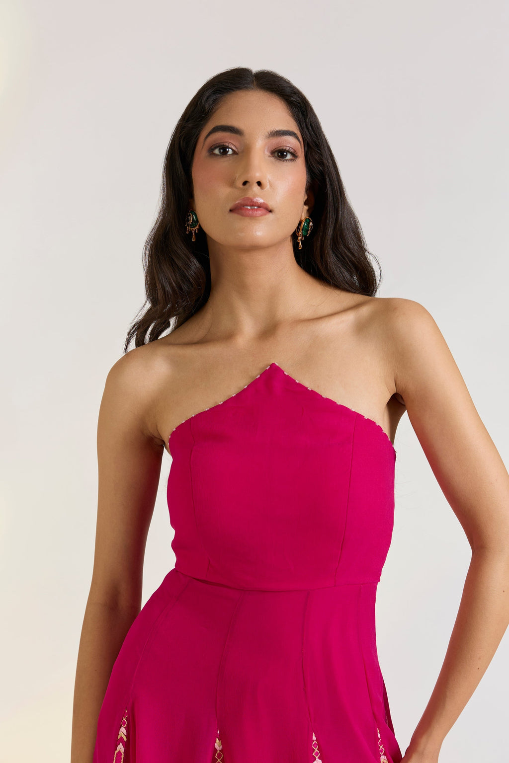 Bemberg Isla Corset Dress at Kamakhyaa by Ewoke. This item is Bemberg, destination wedding outfits, diwali gowns, festive, gowns, Hot Pink, Missing image, Nostalgia's Thread by Ewoke, sustainable fashion, wedding dress, Wedding wear