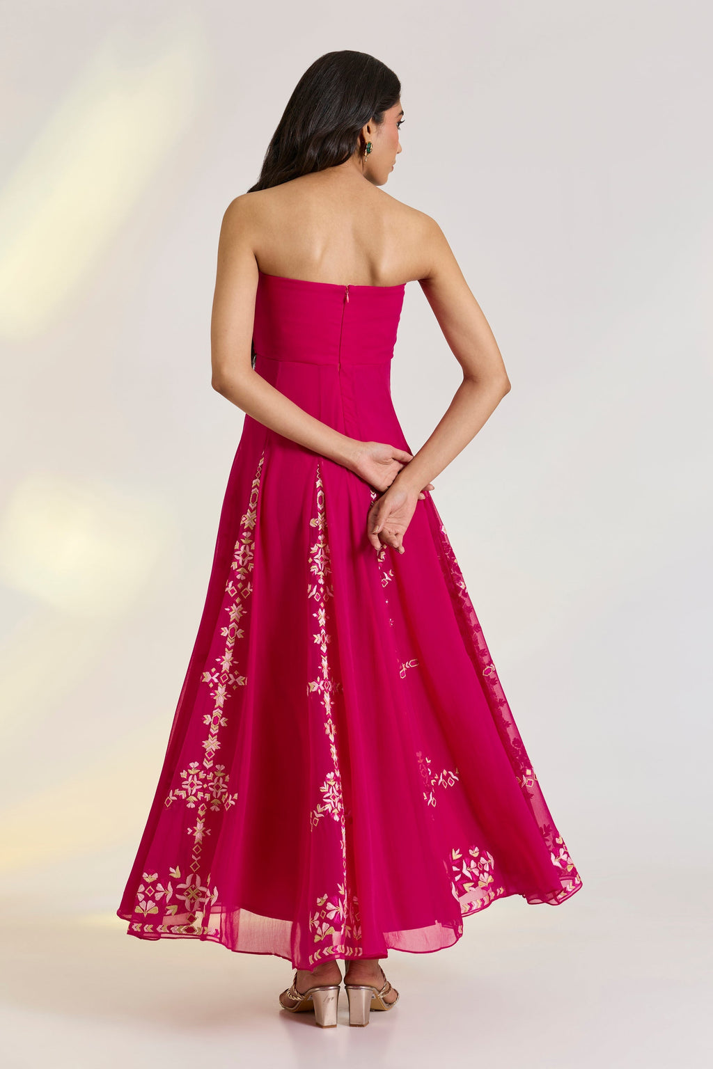 Bemberg Isla Corset Dress at Kamakhyaa by Ewoke. This item is Bemberg, destination wedding outfits, diwali gowns, festive, gowns, Hot Pink, Missing image, Nostalgia's Thread by Ewoke, sustainable fashion, wedding dress, Wedding wear