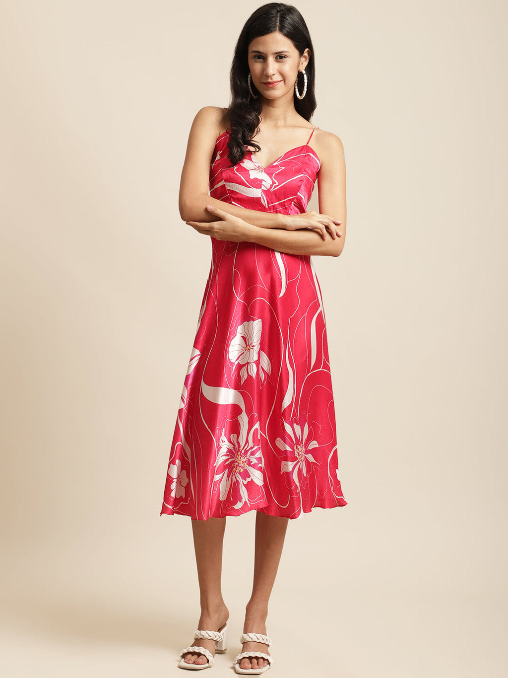 Bemberg Silk Red Fit & Flare Dress at Kamakhyaa by Ewoke. This item is Bemberg Silk, cute dress, day dress, fit and flare, fit and flare dress, Floral, Nostalgia's Thread by Ewoke, Party Wear, printed dress, sale, sustainable fashion, Under $100